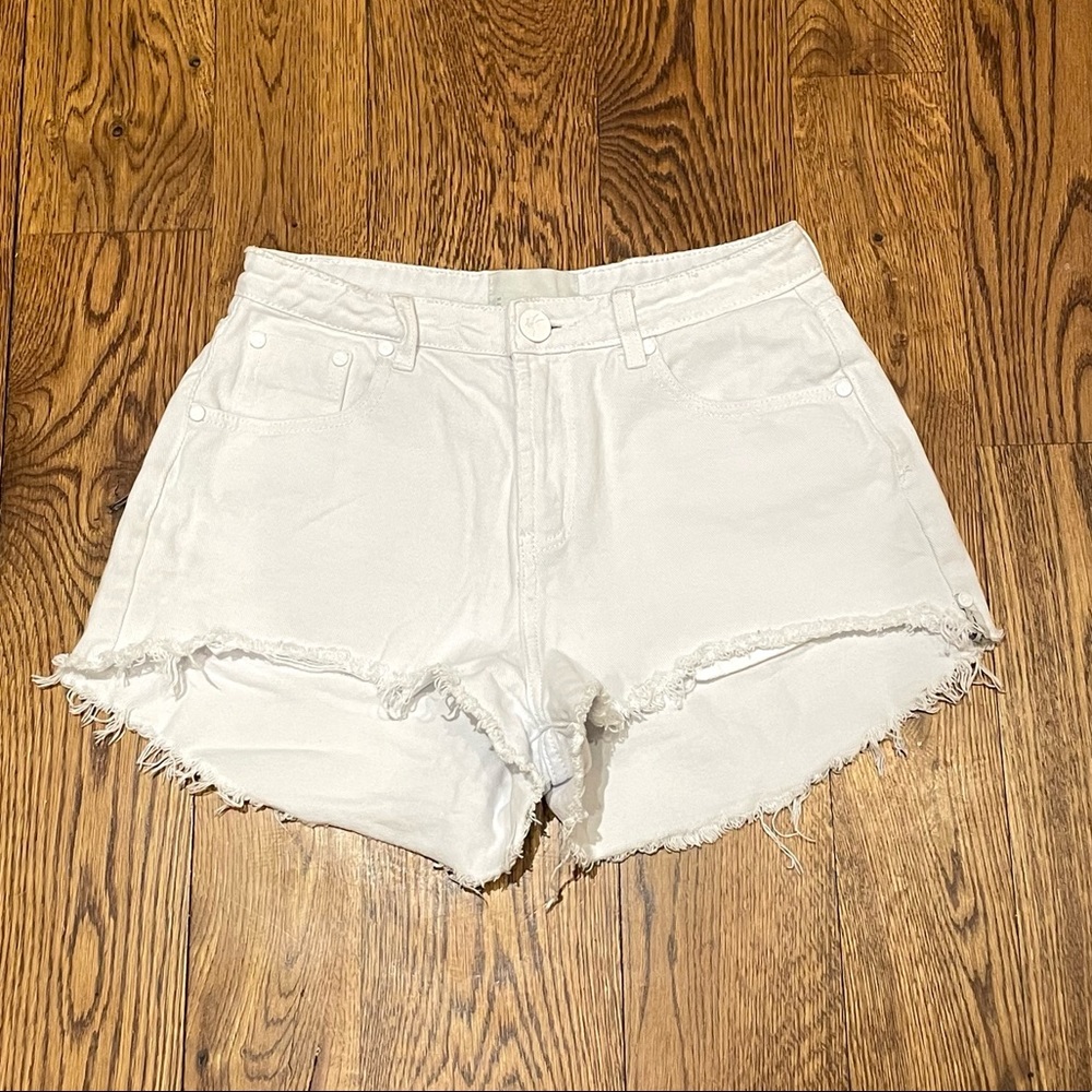 One Teaspoon White Distressed Denim Trucker Shorts
